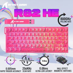 ATTACK SHARK R82 HE 75% Wired Magnetic Gaming Keyboard With 8000Hz Polling Rate, 0.005mm Rapid Trigger Accuracy, 256KHz Scan Rate, 5-Layer Sound Damping, And RGB Backlight | Rose Contour