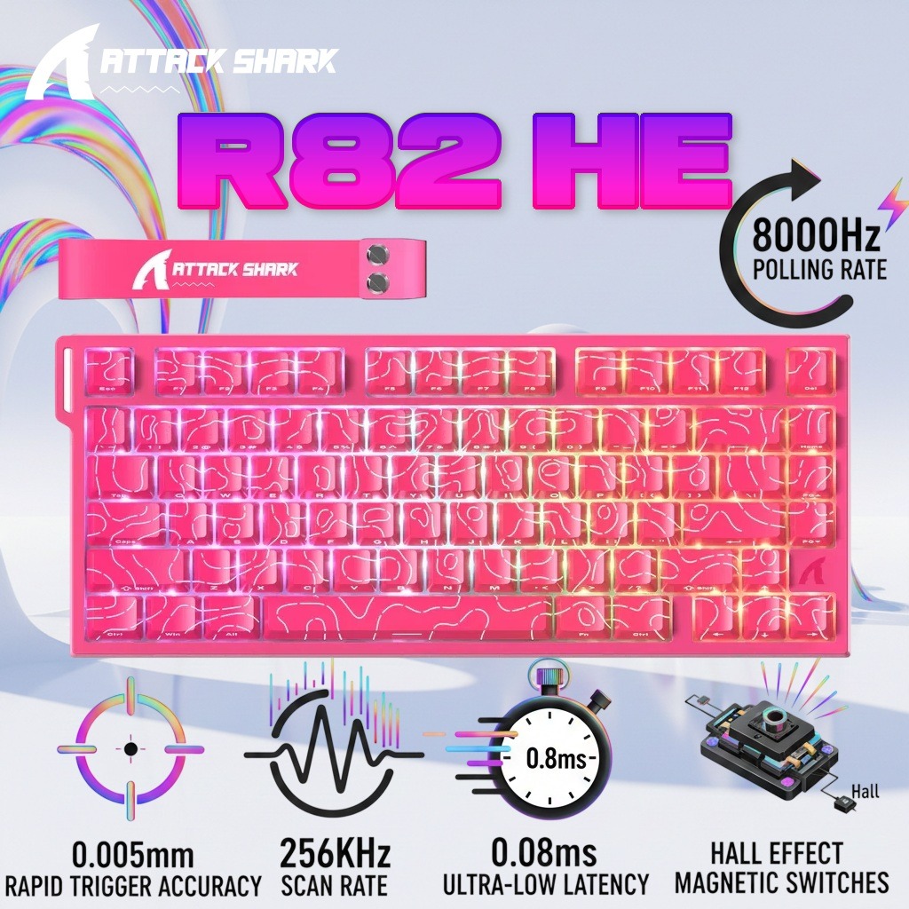 ATTACK SHARK R82 HE 75% Wired Magnetic Gaming Keyboard With 8000Hz Polling Rate, 0.005mm Rapid Trigger Accuracy, 256KHz Scan Rate, 5-Layer Sound Damping, And RGB Backlight | Rose Contour