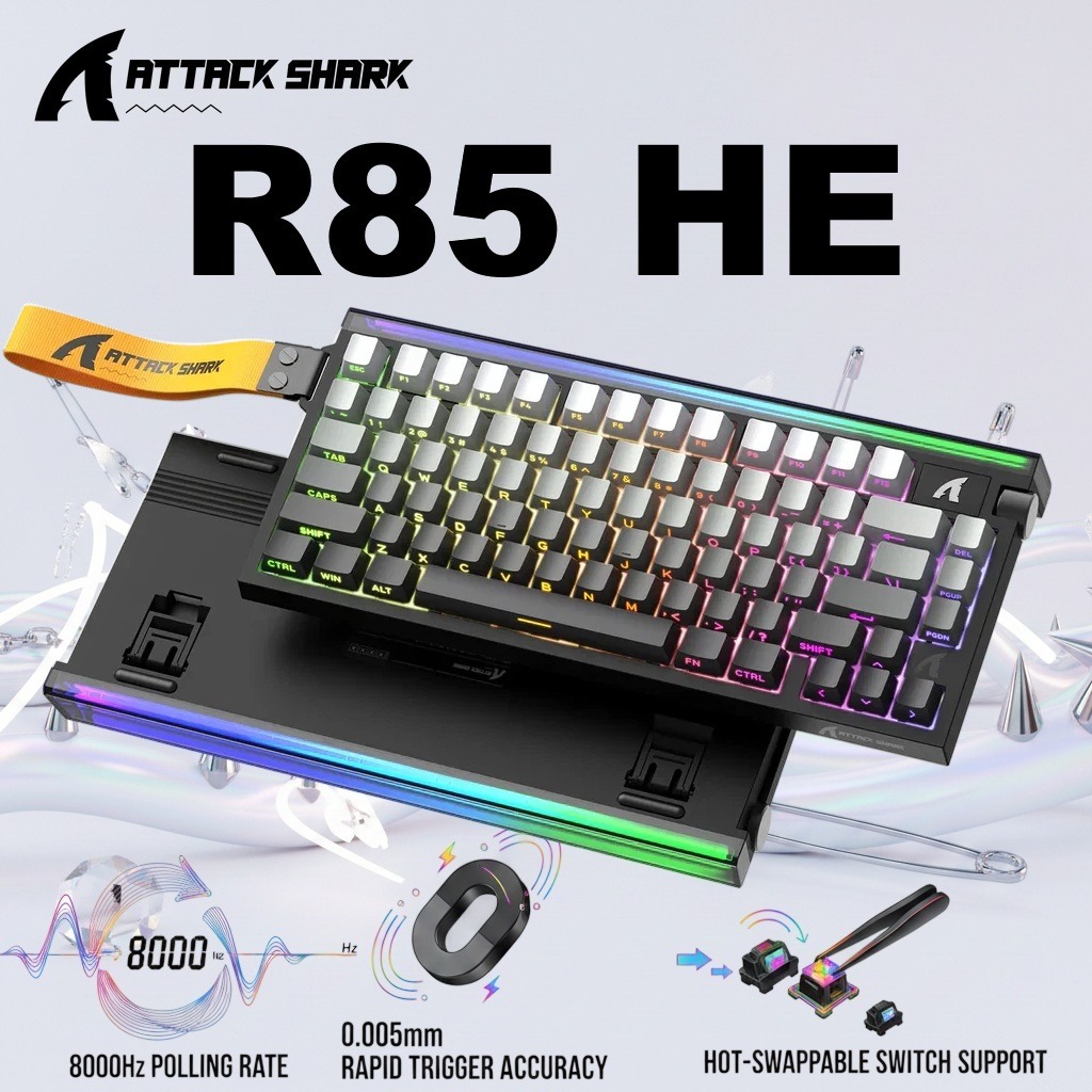 ATTACK SHARK R85 HE 75% Wired Magnetic Keyboard With 8000Hz Polling Rate, 0.005mm Rapid Trigger Accuracy, Custom RGB Lightbox, Multimedia Knob, And 5-Layer Sound System | MOONLIGHT BLK