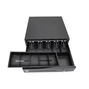 BUEROTIKA BC110D Cash Drawer | 470x148x475mm | Secure Locking | Adjustable Bill & Coin Compartments | POS-Compatible | Auto-Open | Durable & Sleek Black Design
