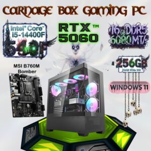 Carnage Box Gaming PC : Intel Core i5-14400F | Fury Beast 16GB DDR5 6000MT/s , 256GB NVMe SSD |  ASUS Dual OC RTX 5060 8GB | MSI B760M Bomber mATX DDR5 Motherboard | Windows 11 | ARGB CPU Air Cooler | 650W 80+ Gold PSU | DARKFLASH DS900 ARGB Case 