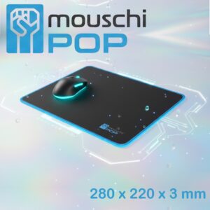 MOUSCHI POP Mouse Pad,  with Stitched Edges, Waterproof , Non-Slip Rubberized Underside, Washable, Wear-Resistant, Durable | BLACK ~  280 x 220 x 3mm
