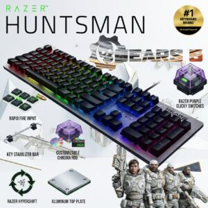 Razer Huntsman Gear of War 5 Wired RGB Keyboard – Razer Purple Optical-Mechanical Hybrid  Switches, 10-Key Rollover, Customizable Chroma RGB , Macro Function, Aluminum Top Plate ,  Lancer Skin & Marks DLC , PC & Xbox One Compatible | RZ03-02522000-R3M1