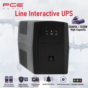 PCE V8 2500VA 1320W Line Interactive UPS : Battery Backup & Surge Protection,  Dual 12V Sealed Lead-Acid Batteries,  LED Indicators, Auto Restart , Surge Protection