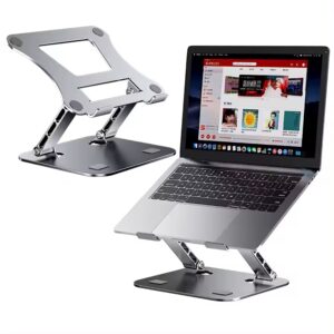Metal Portable Laptop Stand | Adjustable Hight | Angle Tilt | Notebook & Tablet Stand Up to 16 Inch | Flat Foldable | Anti-slip | Silver 