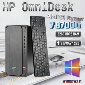 HP OmniDesk Desktop :  AMD Ryzen 7 8700G | 32GB DDR5 RAM ; 1TB NVMe SSD | AMD Radeon Graphics | Windows 11 | HP 510SP Black Wireless Keyboard & Mouse Combo | Slate Black  ~ M02-0127c 