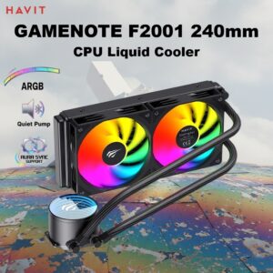 Havit Gamenote F2001 240mm ARGB CPU Liquid Cooler, Dual 120mm Fans , 1800RPM, LGA1700 & AM5, Aura Sync, Quiet Pump | Black