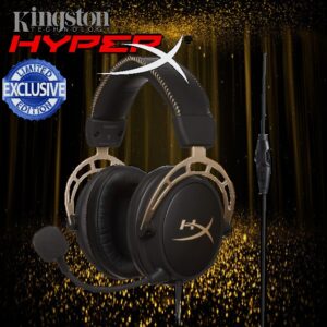 HyperX Cloud Alpha Gold ” Limited Edition”  Wired PC Gaming Headset – Adjustable Bass, 50mm Dual Chamber Drivers, 3.5mm Port ,  Detachable Noise Cancelling Microphone , Discord Certified – PC, PS4, Xbox OneTM – No Box 