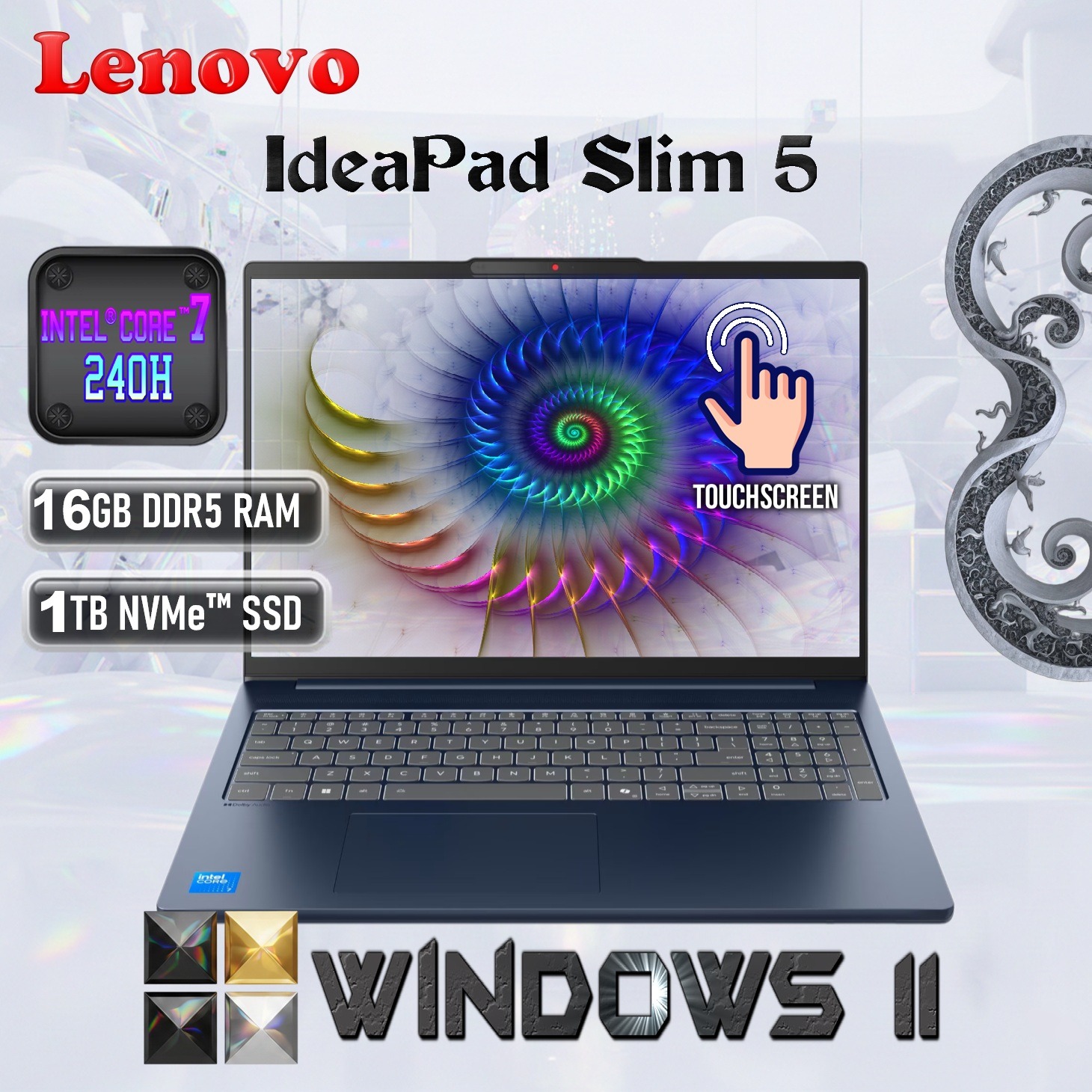 Lenovo IdeaPad Slim 5 16IRH10R : Intel® Core 7 240H | 16GB DDR5 RAM ; 1TB NVMe SSD | Intel® Graphics | 16-inch WUXGA IPS Touch Display | Backlit Keyboard | Windows® 11 | Cosmic Blue