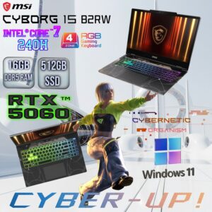 MSI CYBORG 15 B2RWEKG Intel® Core 7 240H | 16GB DDR5 RAM ; 512GB SSD NVMe | RTX 5060 (8GB) | 15.6-inch FHD 144Hz IPS-Level | 4-Zone RGB Keyboard | Windows 11 | Translucent Black