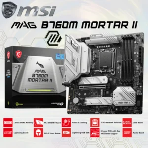MSI MAG B760M MORTAR II mATX DDR5 Motherboard Intel® LGA 1700, 4x Memory Modules DDR5-7800+ MHz up to 256GB Maximum Capacity , PCIe 5.0, M.2, 2.5Gbps LAN, USB 3.2 Gen2, Wi-Fi 6E , Support Intel® Core 14th/ 13th/ 12th Gen | 1 YEAR WARRANTY