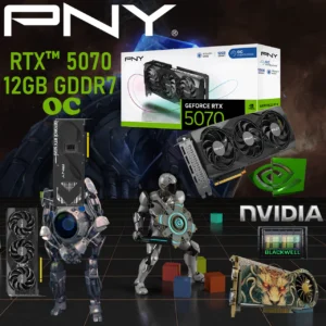 PNY GeForce RTX 5070 OC 12GB GDDR7 Overclocked GPU With Triple Fan Cooling & Stealth Mode , DLSS 4, Ray Tracing, PCIe 5.0, 6144 CUDA , 2587 MHz Boost, Blackwell Architecture, 4K/8K Ready, Metal Backplate, 250W TDP | BLACK | 1 YEAR WARRANTY