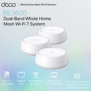 TP-Link Deco BE22 BE3600 Dual-Band Whole Home Mesh Wi-Fi 7 System With MLO, 2882 Mbps 5GHz + 688 Mbps 2.4GHz, Gigabit Ports, HomeShield Security | 3 PACK