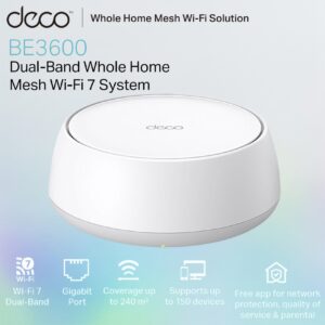 TP-Link Deco BE22 BE3600 Dual-Band Whole Home Mesh Wi-Fi 7 System With MLO, 2882 Mbps 5GHz + 688 Mbps 2.4GHz, Gigabit Ports, HomeShield Security | 1 PACK