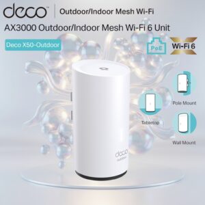 TP-Link Deco X50-Outdoor AX3000 Dual-Band Wi-Fi 6 Outdoor And Indoor Mesh Unit With IP65 Protection, PoE Support, Gigabit Ports, HomeShield Security | 1 PACK