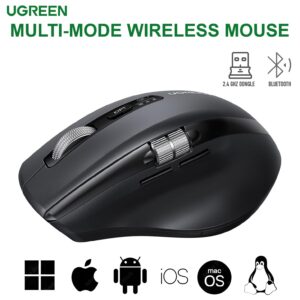 UGREEN M571 Wireless Mouse, Bluetooth & 2.4G Master Computer Mouse with Ultra-Fast Scrolling, 5-Level up to 5K DPI, Silent, Connects Up to 3 Devices, 6 Buttons, 10M Connection | BLACK ~ 45792