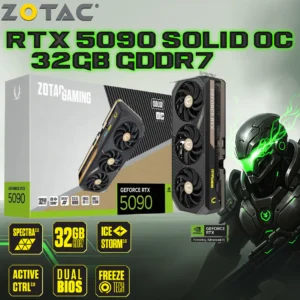 ZOTAC Gaming GeForce RTX 5090 Solid OC 32GB GDDR7, 21760 CUDA Cores, PCIe 5.0, IceStorm 3.0 Cooling, 4K 480Hz & 8K 165Hz Output, SPECTRA 2.0 ARGB Lighting, Metal Reinforced Frame