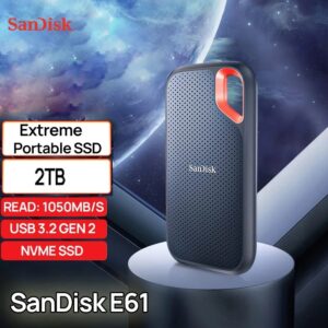 SanDisk 2TB Extreme Portable SSD, USB-C USB 3.2 Gen 2, External NVMe Solid State Drive, up to 1050 MB/s, IP65 rated for dust and water resistance