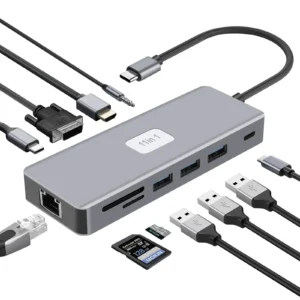 BYL 11-in-1 USB C Docking Station With HDMI 4K@60Hz, DP, VGA, 10Gbps USB 3.2, 100W PD Charging, Gigabit Ethernet, SD/TF, 3.5mm Audio & Mic – Windows/macOS Compatible