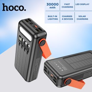 HOCO DB33 Plus Solar Power Bank 30000mAh with Built-In Cables, 22.5W Fast Charging, Multi-Port Output, LED Indicator, Portable Outdoor Charging Solution