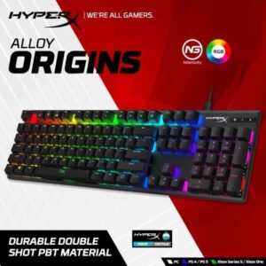 HyperX Alloy Origins PBT – Mechanical Gaming Keyboard, PBT Keycaps, RGB lighting, Compact, Aluminum Body, Customizable with HyperX NGENUITY, Onboard Memory – HyperX Tactile Aqua Switch