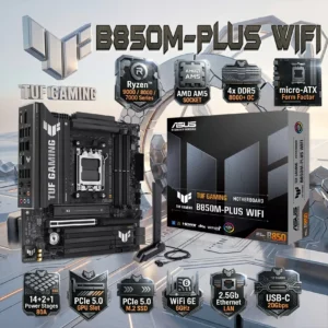 ASUS TUF GAMING B850M-PLUS WIFI AM5 micro-ATX Motherboard, DDR5 8000+, PCIe 5.0, WiFi 6E, 2.5Gb LAN, USB-C 20Gbps, 14+2+1 Power Stages, M.2 Gen5, RGB, For Ryzen 9000 / 8000 / 7000 Series | OPEN BOX