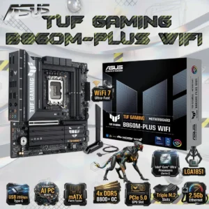 ASUS TUF GAMING B860M-PLUS WIFI DDR5 mATX Motherboard with LGA1851, 4x DIMMs 8800+ ,PCIe 5.0, WiFi 7, 2.5Gb LAN, USB 20Gbps, Type-C, Triple M.2, AI NPU Boost, For Intel Core Ultra Series 2 | USED