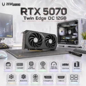 ZOTAC GAMING GeForce RTX 5070 Twin Edge OC 12GB Graphics Card, Compact Dual-Fan SFF-Ready, PCIe 5.0 x16, DLSS 4 AI 3 x DP 2.1b, HDMI 2.1b, IceStorm 2.0, 12V-2×6, Quad Display