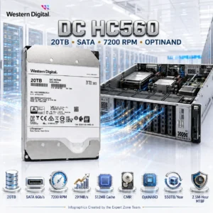 Western Digital DC HC560 20TB Enterprise HDD, SATA 6Gb/s, 7200 RPM, 512MB Cache, 291MB/s, CMR, OptiNAND, 550TB/Year | 0F38785