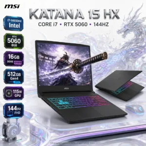 MSI Katana 15 HX B14WFK Intel® Core i7-14650HX | 16GB DDR5 RAM ; 512GB NVMe | RTX 5060 , 8GB | 15.6-inch 144Hz IPS Display | 4-Zone RGB Backlit Keyboard | DOS | BLACK