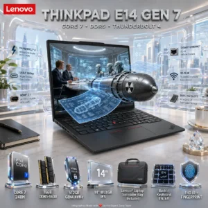 LENOVO ThinkPad E14 Gen 7 : Intel Core 7 240H | 16GB DDR5 RAM ; 512GB NVMe SSD | 14 inch WUXGA IPS Display | DOS | Backlit KeyBoard EN/AR | Lenovo® Bag Incl. | CARBON BLACK