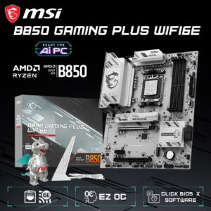 MSI B850 Gaming Plus WiFi6E ATX AM5 Motherboard, 4x DDR5 8200+ ,PCIe 5.0 M.2, 128Gbps, 2.5G LAN, WiFi 6E, Bluetooth 5.3, USB 10Gbps Gen5, Supports AMD Ryzen 9000/ 8000/ 7000 Series